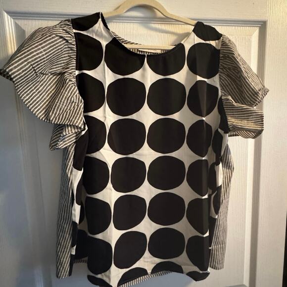 CES FEMME Contrast Polka Dot Blouse Top in Black Size 2X or 3X New w/o Tag - Picture 4 of 7